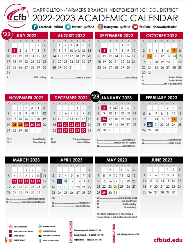 CFBISD 22.23 Academic Calendar